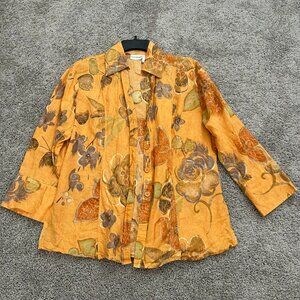 Harve Benard Large Blouse Button Down Long Sleeve Floral Linen Cotton